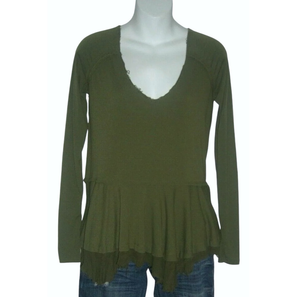 We The Free Shirt Army Green Thermal Free People Thumbholes Fairy Distressed alt